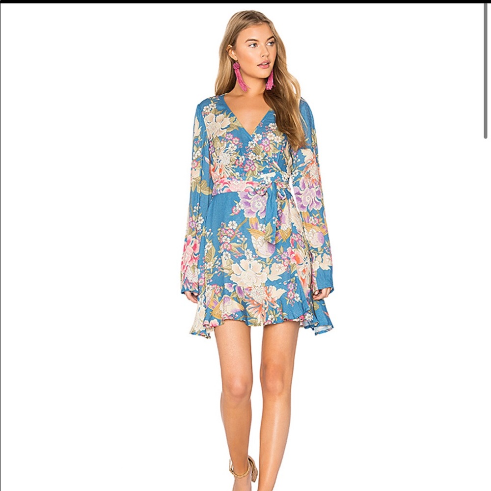 Spell and the Gypsy blue skies wrap mini dress